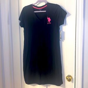 NWT USPA polo cotton T-shirt v-neck dress, black / pink, size medium!